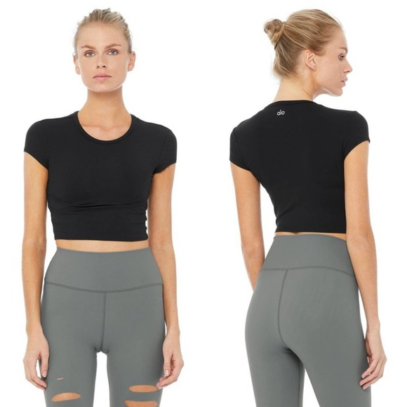 ALO Yoga Mint Crewneck Short Sleeve Crop Baby Tee - Picture 4 of 10